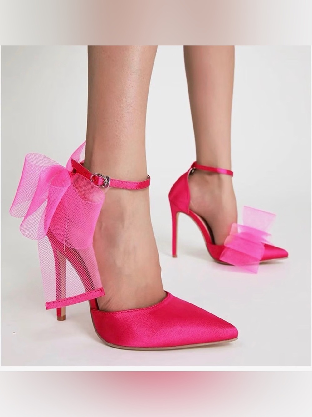 COUTGO Hot Pink Satin Bow Heeled Sandals Stiletto Size 8.5
